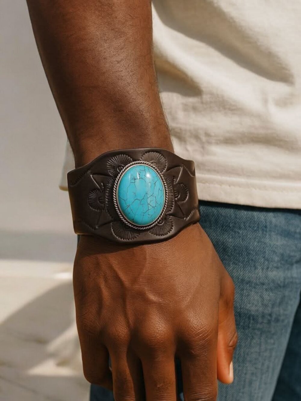 Black Leather Cuff Bracelet